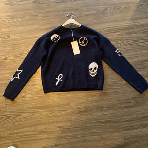 Skull Cashmere Navy Sweater with White Symbols